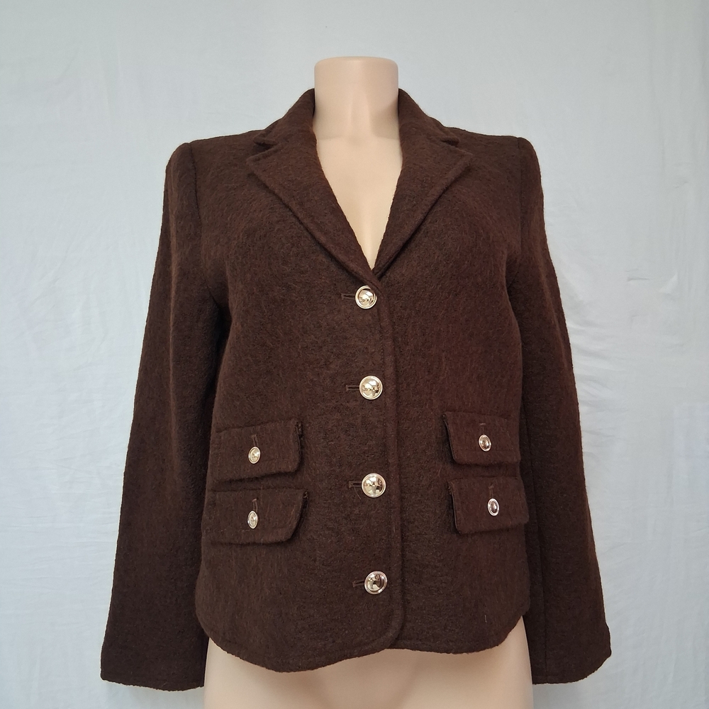Talbots Brown Blazer with Gold Button Accents Size 12p 40% Wool - Picture 4 of 17
